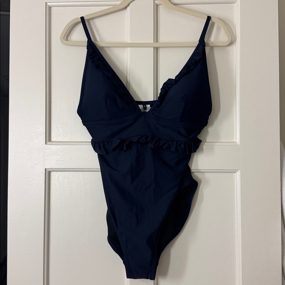 J.Crew Ruffle plunge one-piece swimsuit AG741